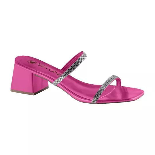 Tamanco Com Strass -  Pink -  Salto: 5cm - VIA UNO