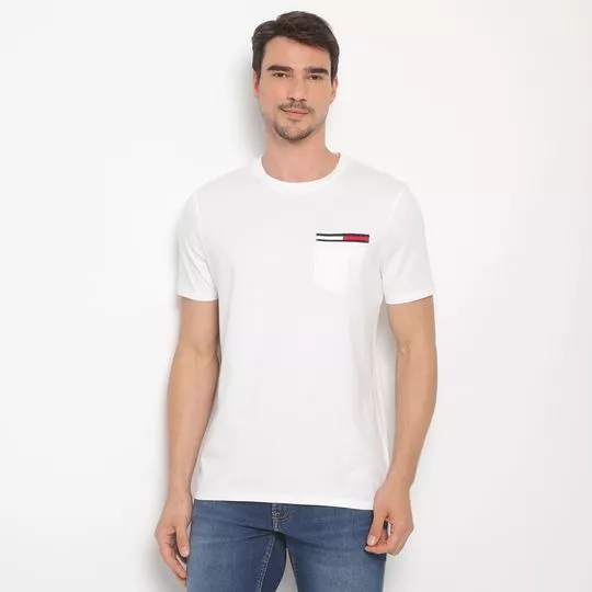 Camiseta Com Bolso -  Branca & Vermelha - Tommy Hilfiger