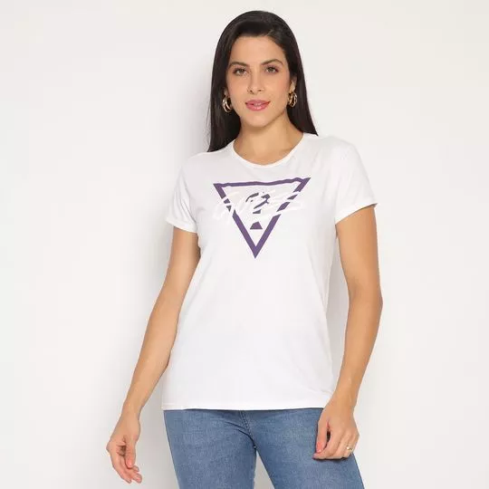 Camiseta Guess® -  Off White & Roxa - Guess