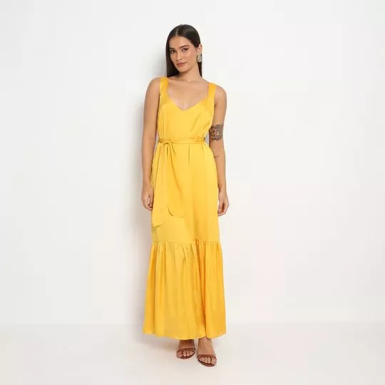 Vestido Longo Acetinado- Amarelo- Morena Rosa