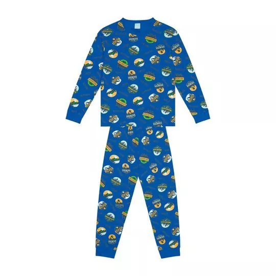 Pijama Com Inscrição- Azul Escuro & Amarelo- Kyly