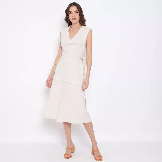 Vestido Midi Com Amarração- Off White- Maria Valentina