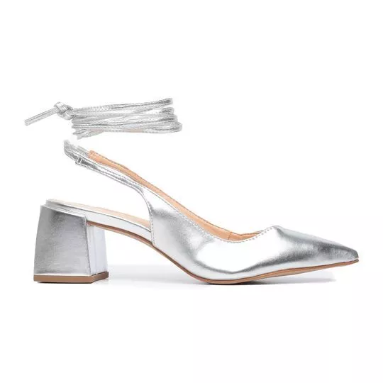 Slingback Metalizado- Prateado- Salto: 6cm- Luiza Barcelos