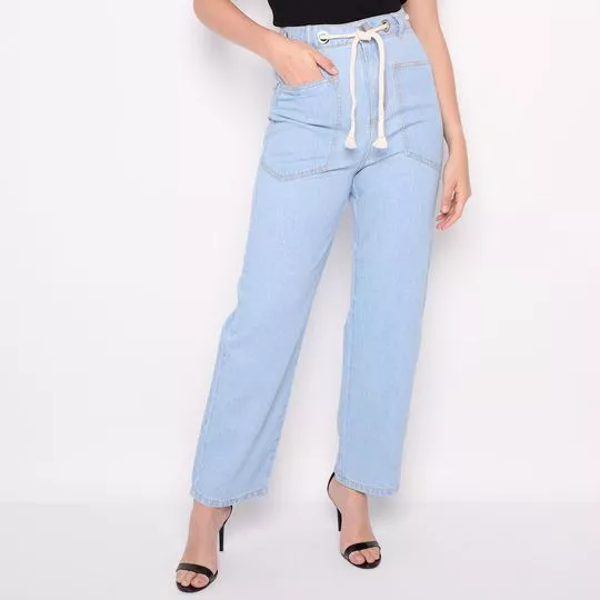 Calça Jeans Reta Franzida- Azul Claro- Zinco