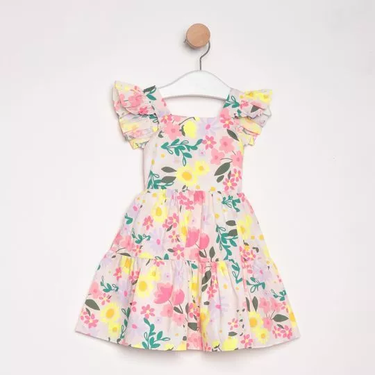 Vestido Floral- Off White & Amarelo- PETIT CHERIE