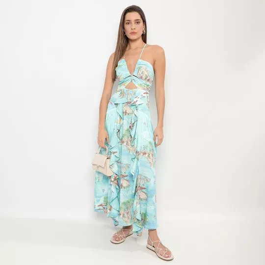 Vestido Midi Praia- Azul Claro & Marrom Claro- LEZ A LEZ