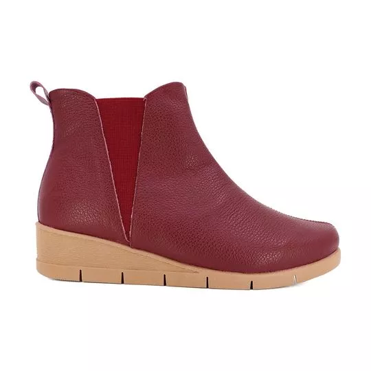 Bota Chelsea Anabela Em Couro-  Bordô-  Salto: 3,5cm- Usaflex