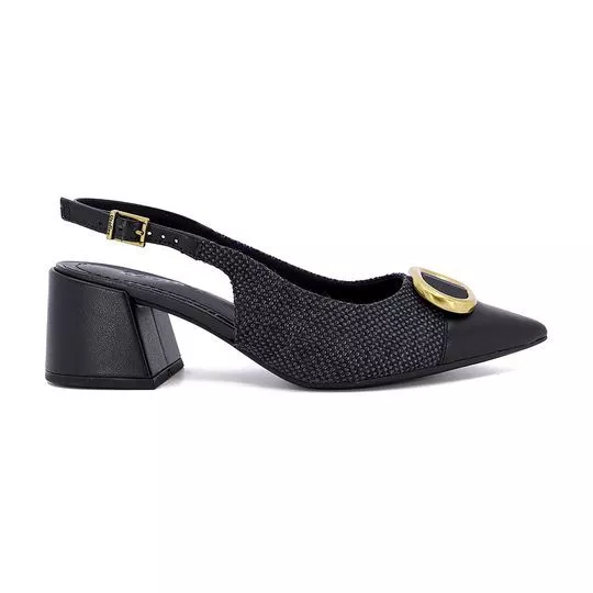 Slingback Com Aviamento- Preto- Salto: 5,5cm- Usaflex