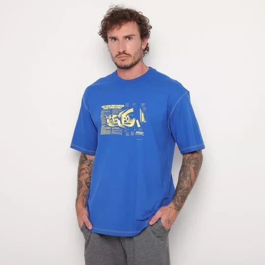 Camiseta Com Inscrições- Azul Royal- Oakley