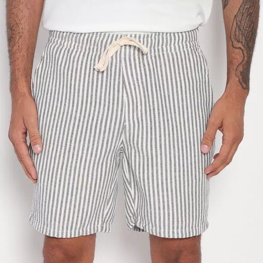 Short Listrado- Off White & Cinza- HERING