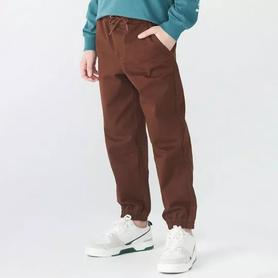 Calça Jogger Com Bolsos- Marrom Escuro- Hering Kids