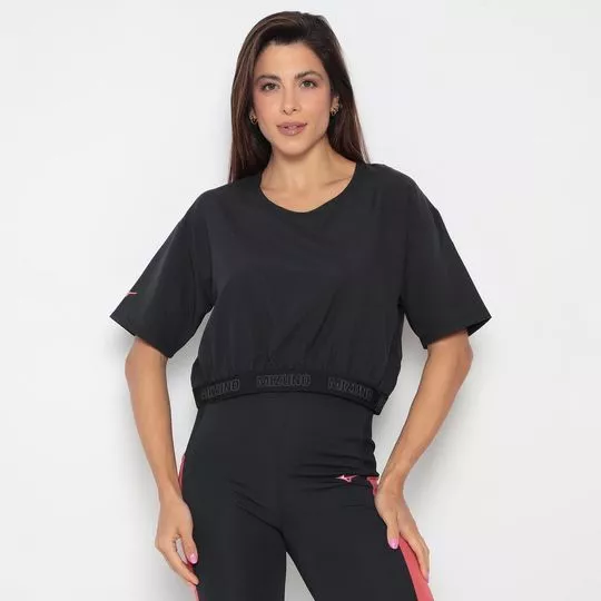 Cropped Com Inscrições- Preto & Rosa- Mizuno