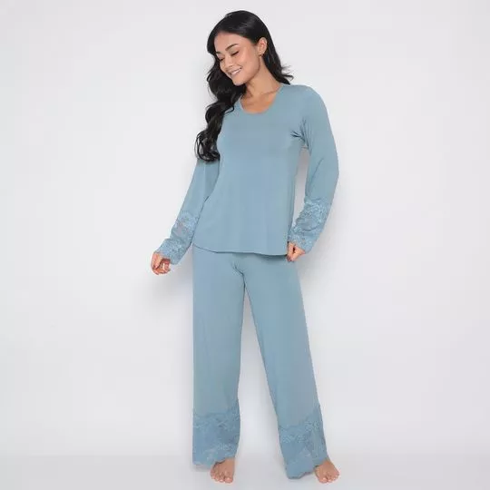 Pijama Com Renda-  Azul Claro- Karícia