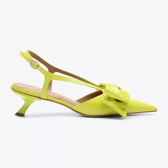 Slingback Em Couro Envernizado- Verde Limão