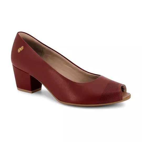 Peep Toe Em Couro- Vinho- Salto: 5,5cm- Usaflex