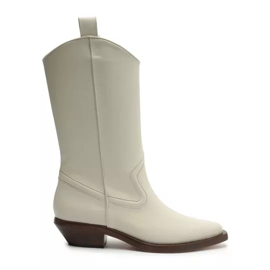 Bota Em Couro- Off White- Salto: 3cm- Schutz