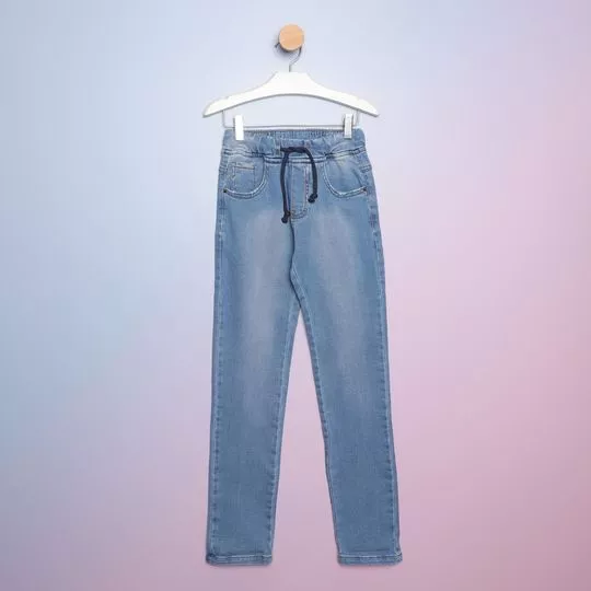 Calça Jeans Reta Com Recortes -  Azul - Pequena Mania