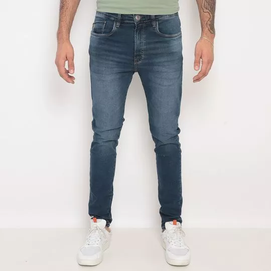 Calça Jeans Skinny Estonada -  Azul Escuro -