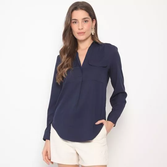 Blusa Com Recortes - Azul Marinho - The Style