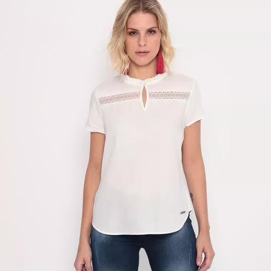 Blusa Com Renda -   Off White -