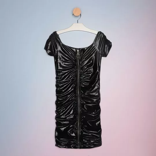 Vestido Com Franzidos -   Preto -