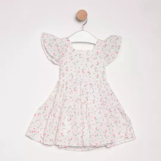 Vestido Floral -  Branco & Rosa - PETIT CHERIE