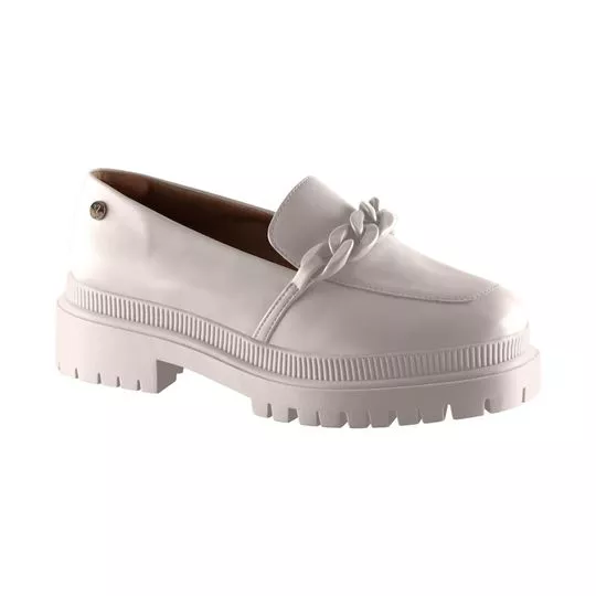 Loafer Meia Pata Com Corrente -   Off White -   Salto: 5cm - VIA UNO