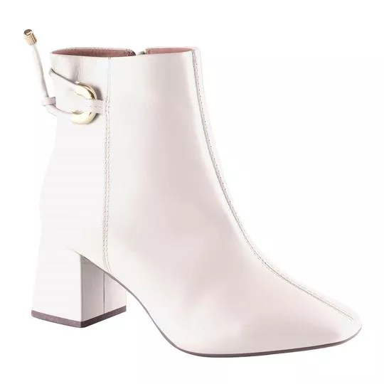 Bota Em Couro - Off White - Salto: 6cm - VIA UNO