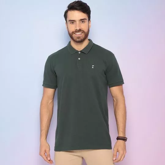 Polo Com Bordado - Verde Escuro & Branca - AD