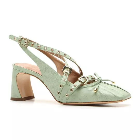 Slingback Em Couro - Verde Claro - Vicenza