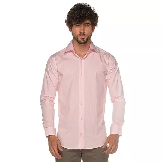 Camisa Slim Fit Em Algodão Egípcio -  Rosa Claro -