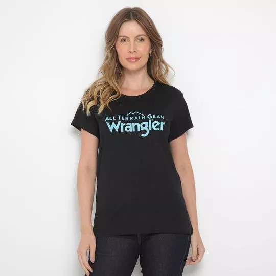 Camiseta Wrangler® -  Preta & Azul Claro -