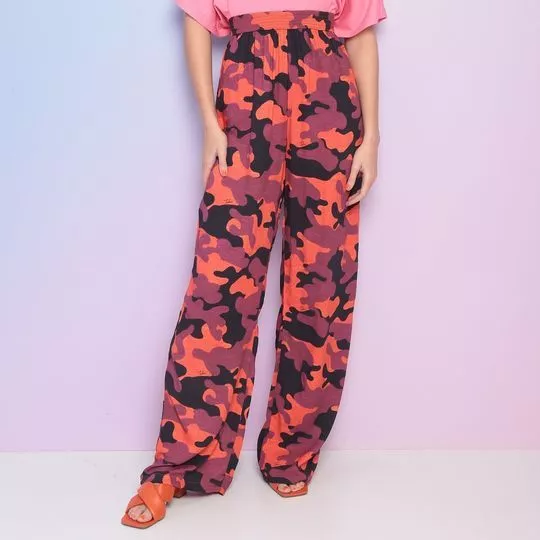 Calça Pantalona Camuflada -  Coral & Vinho - Triton