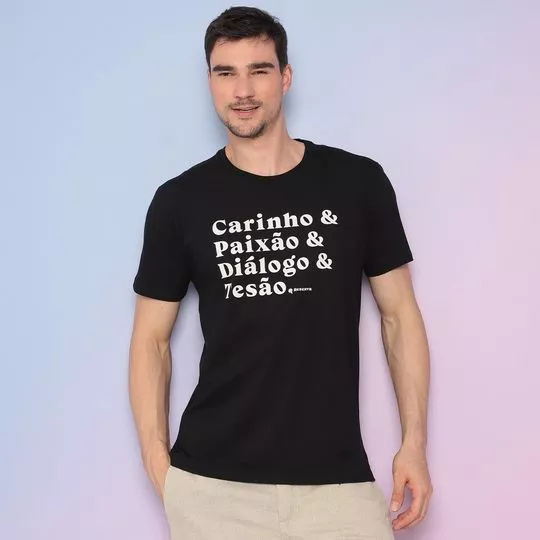 Camiseta Com Inscrições -  Preta & Off White - Reserva