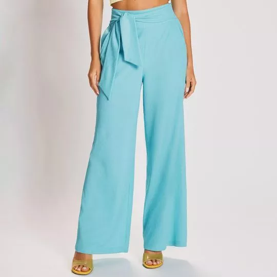 Calça Wide Leg Com Faixa -  Azul Claro - ZINCO