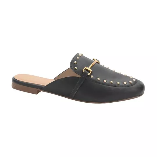 Mule Com Rebites -  Preto & Dourado - VIA UNO