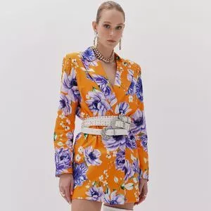 Blazer Alongado Floral<BR> -  Laranja & Roxo<BR> - Amarante