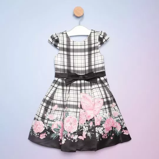 Vestido Com Laço -  Branco & Preto - PETIT CHERIE