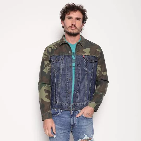 Jaqueta Jeans Camuflada -  Azul Marinho & Verde Escuro - Levi's