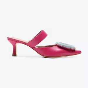 Mule Em Couro Com Aviamento<BR> -  Pink & Prateado<BR> - Arezzo & Co.