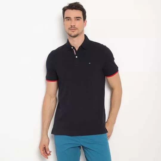 Polo Com Bordado -  Preta & Vermelha - Tommy Hilfiger