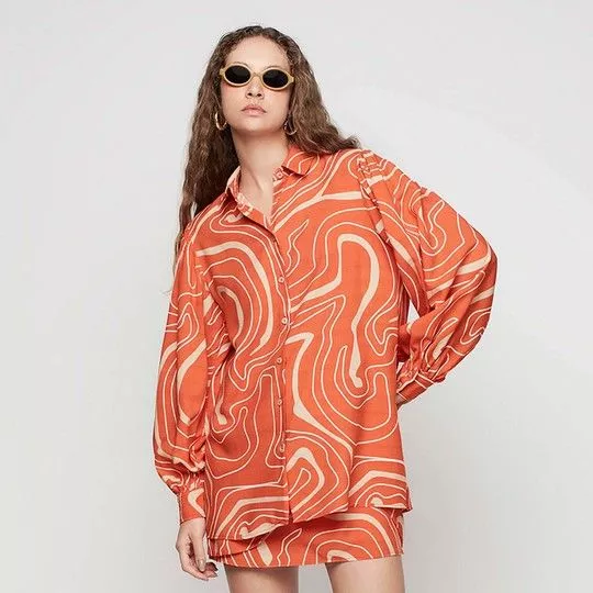 Camisa Abstrata- Laranja & Off White