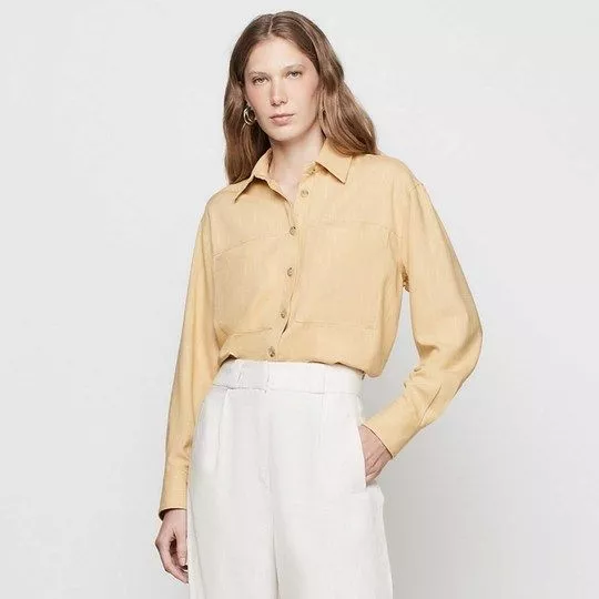 Camisa Com Linho- Amarelo Claro