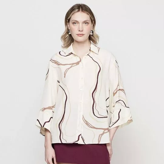 Camisa Abstrata- Off White & Marrom