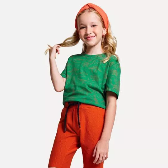 Camiseta Dinossauros -   Verde & Laranja - Reserva Mini