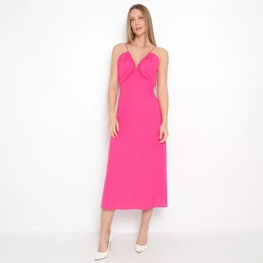 Vestido Midi Com Linho -   Pink - Morena Rosa