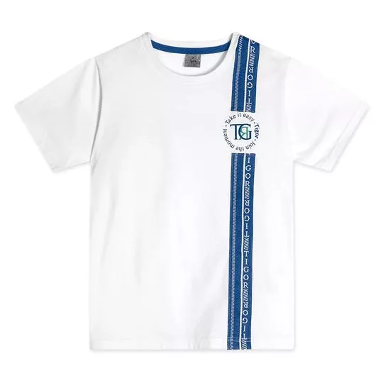 Camiseta Tigor® -   Off White & Azul Marinho - LILICA RIPILICA & TIGOR