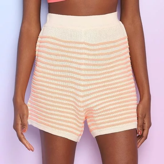 Short Em Tricô -  Off White & Laranja - ZINCO