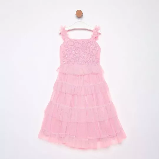 Vestido Babados -   Rosa - PETIT CHERIE