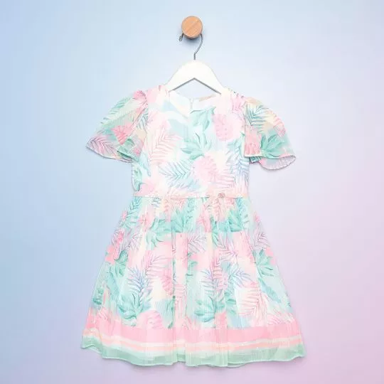 Vestido Folhagens -   Rosa Claro & Verde Água - PETIT CHERIE